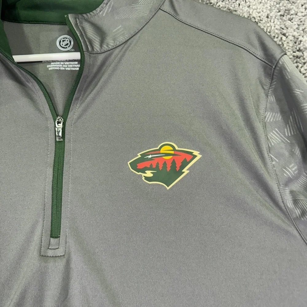 Minnesota Wild Shirt Mens Large Gray NHL Hockey Quarter Zip Long Sleeve Logo